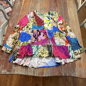 Conditions Apply Anthropologie Mixed Print Patchwork Babydoll Tunic Top - Large